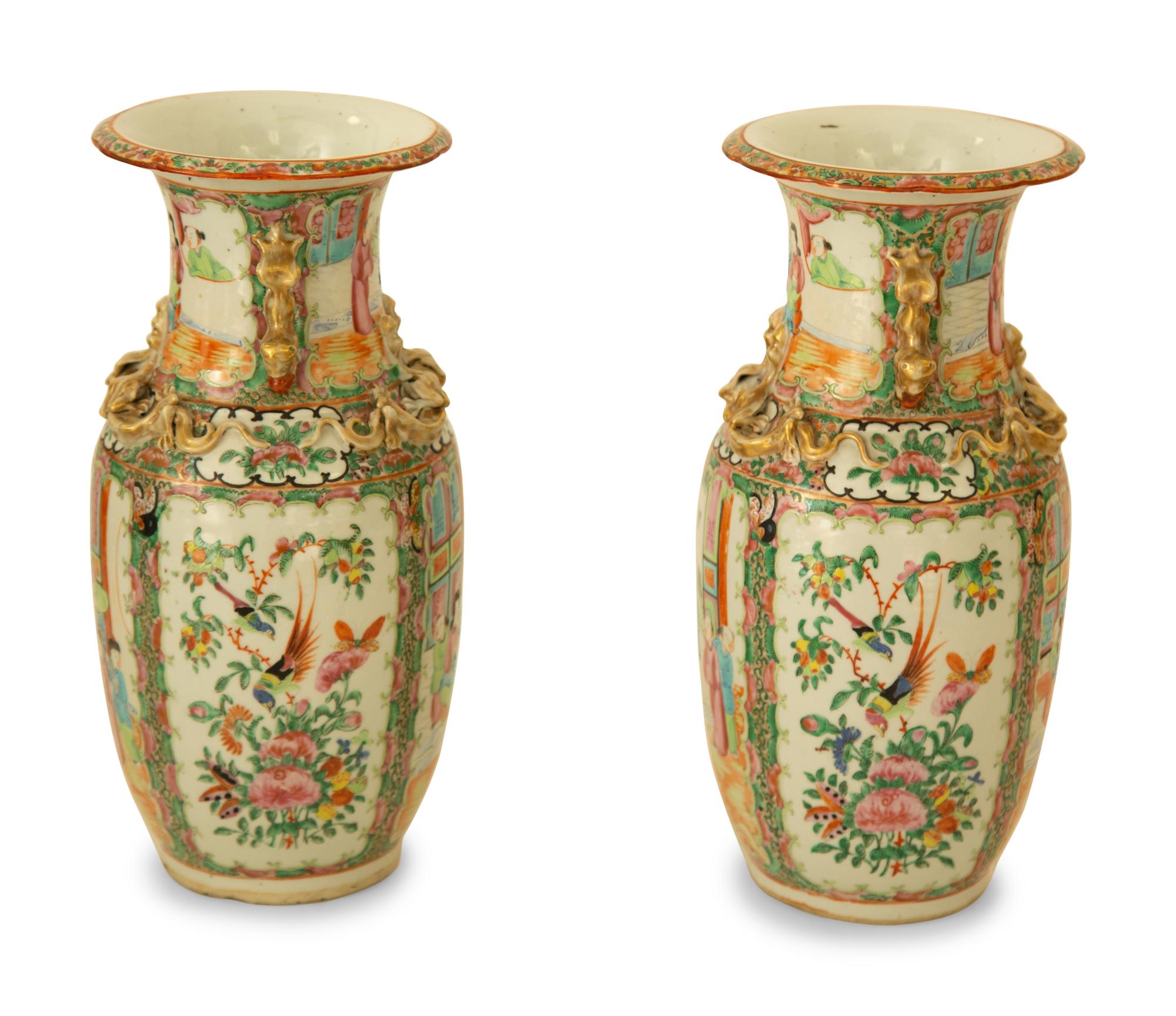 A Pair of Chinese Rose Medallion Porcelain Vases