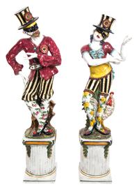 A Pair of Italian Glazed Ceramic Figures Height of taller 57 1/2 inches. — 20TH CENTURY
