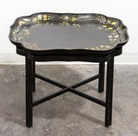 A Victorian Lacquered Wood Tray Height overall 21 1/2 x width 28 3/4 x depth 22 inches.