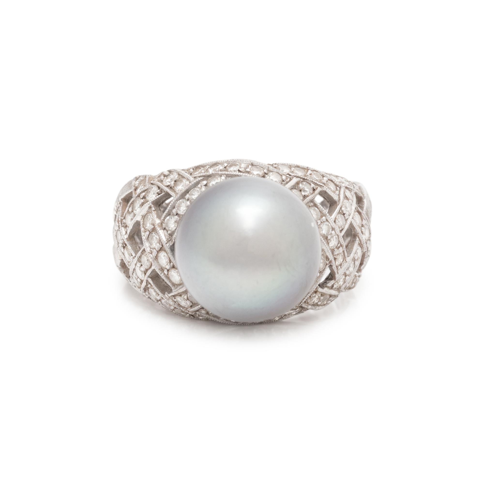 BUCCELLATI, CULTURED TAHITIAN PEARL AND DIAMOND RING