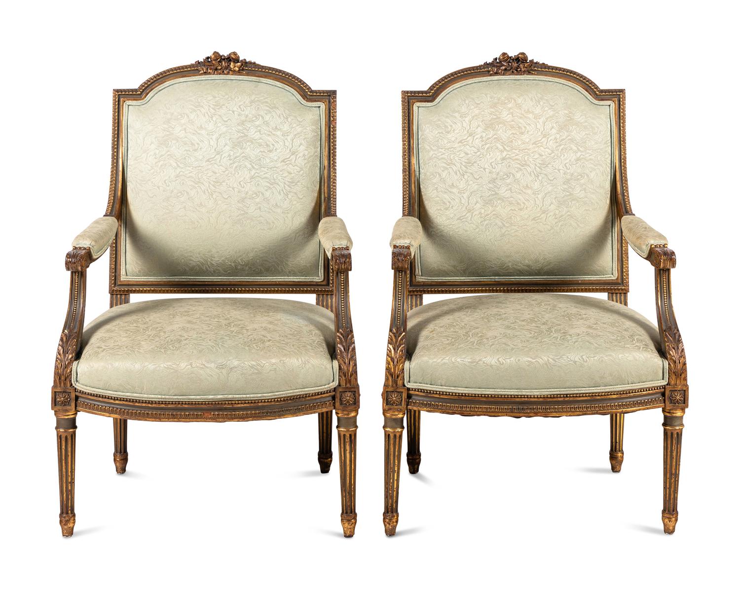 A Pair of Louis XVI Style Giltwood Fauteuils