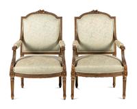 A Pair of Louis XVI Style Giltwood Fauteuils