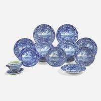 A group of twelve Staffordshire Historical Blue tablewares in Philadelphia Views; Joseph Stubbs, Burslem, England, circa 1825