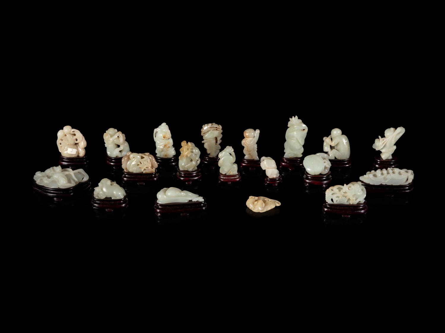 Nineteen Chinese Carved Jade Figures