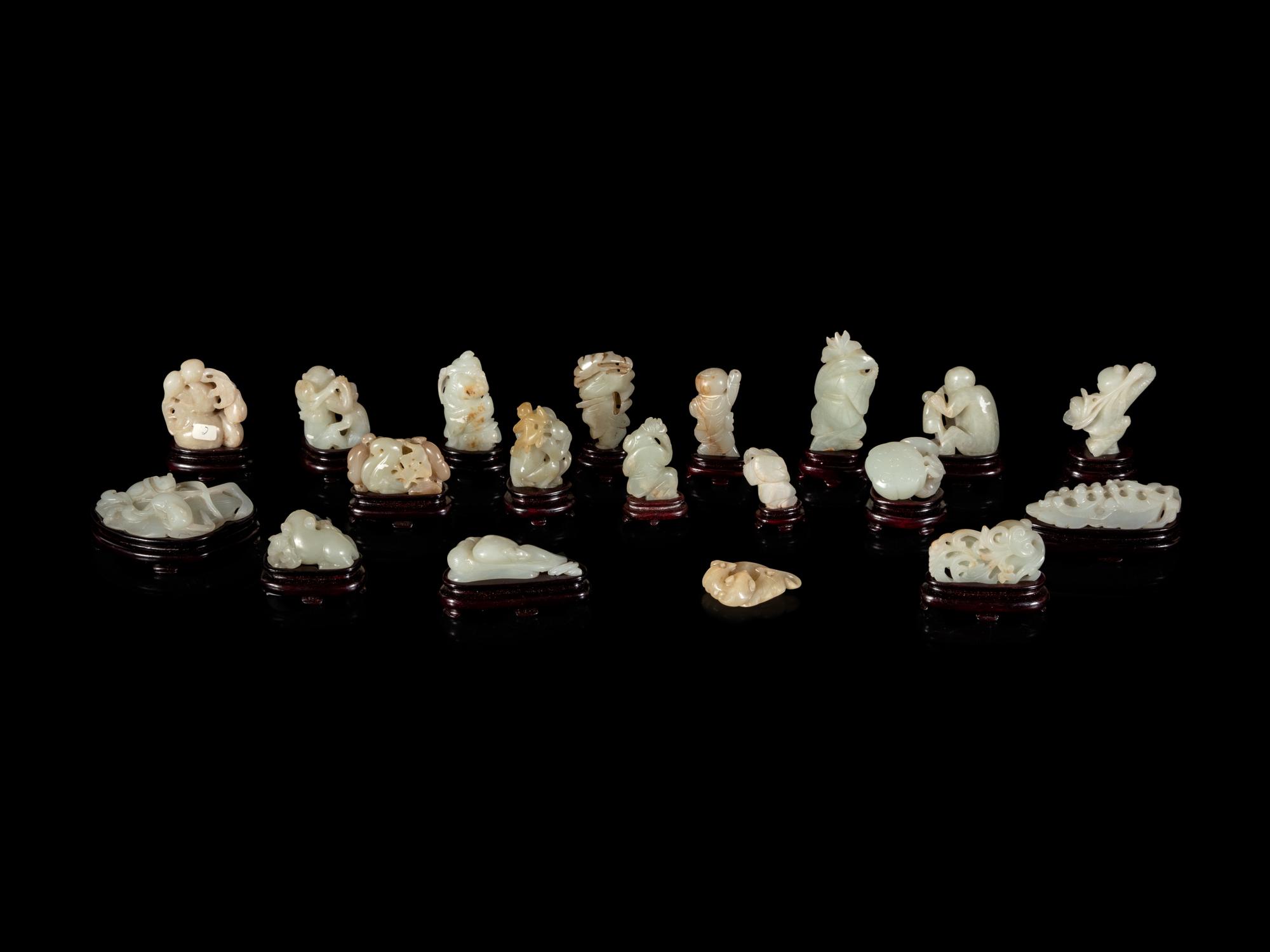 Nineteen Chinese Carved Jade Figures