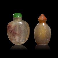 A Chinese Carved Quartz and a Carved Agate Snuff Bottle
