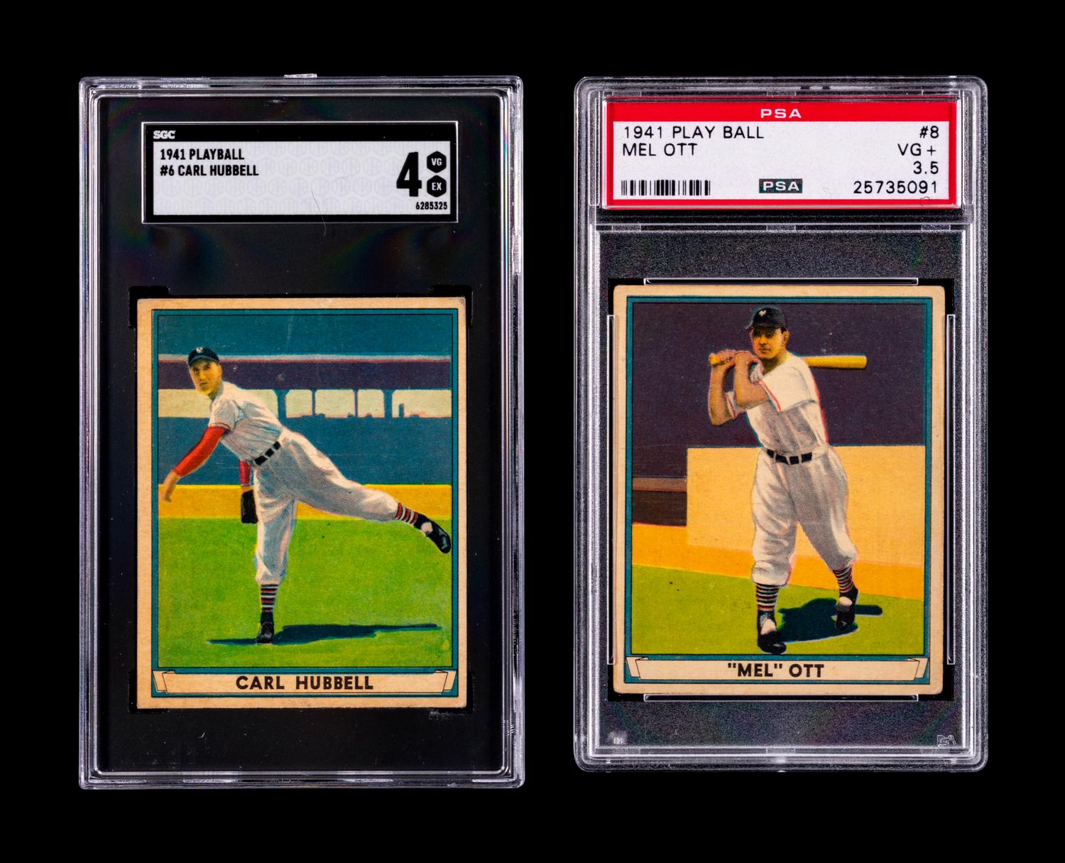 A Group of Two Carl Hubbell and Mel Ott 1941 Play Ball Baseball Cards,