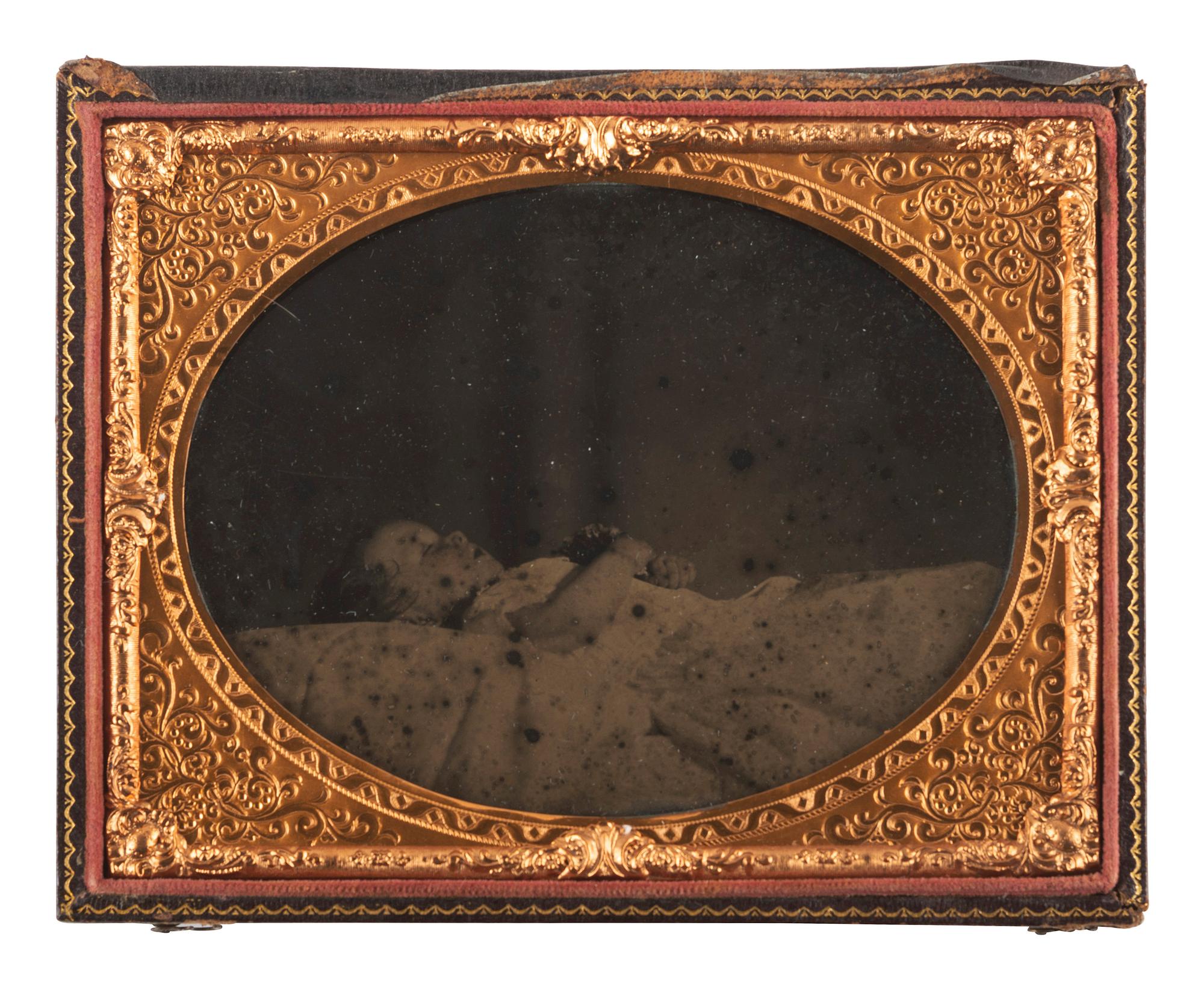 [EARLY PHOTOGRAPHY]. A group of 5 post mortem images of babies and children, featuring possible French Canadian image, including: