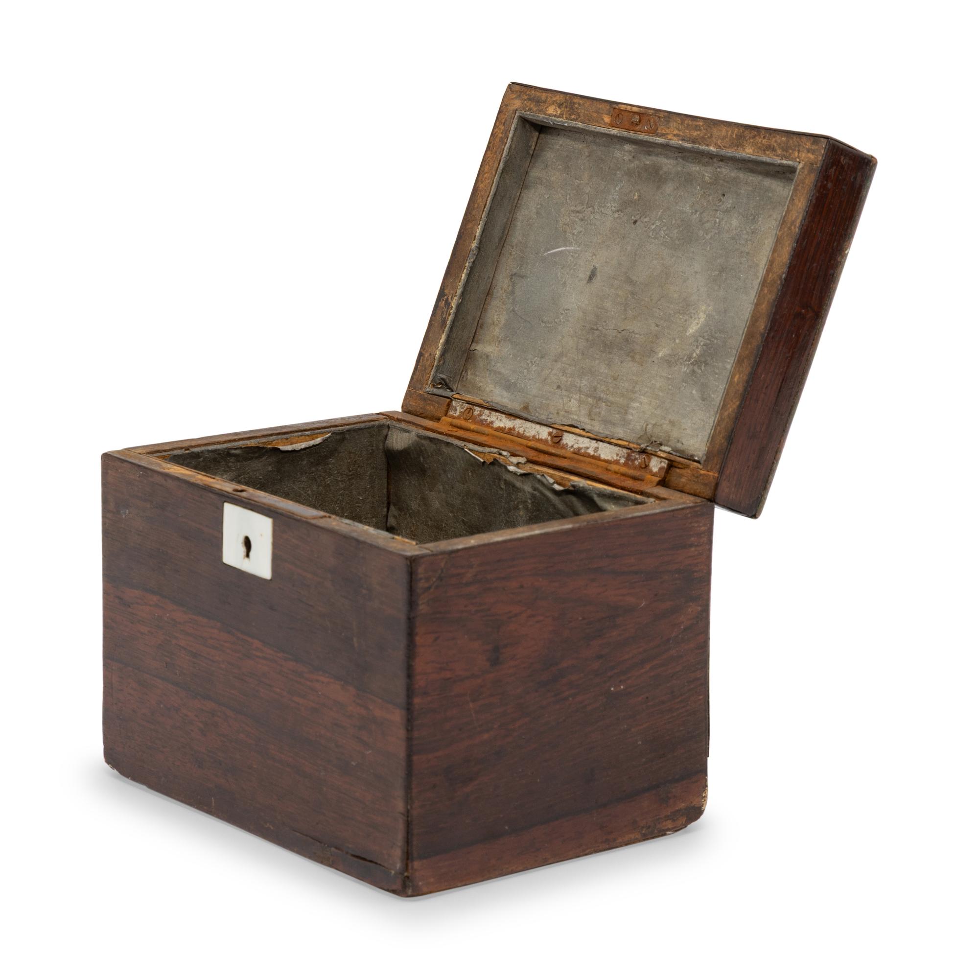 An English Rosewood and Mosaic-Inset Tea Caddy