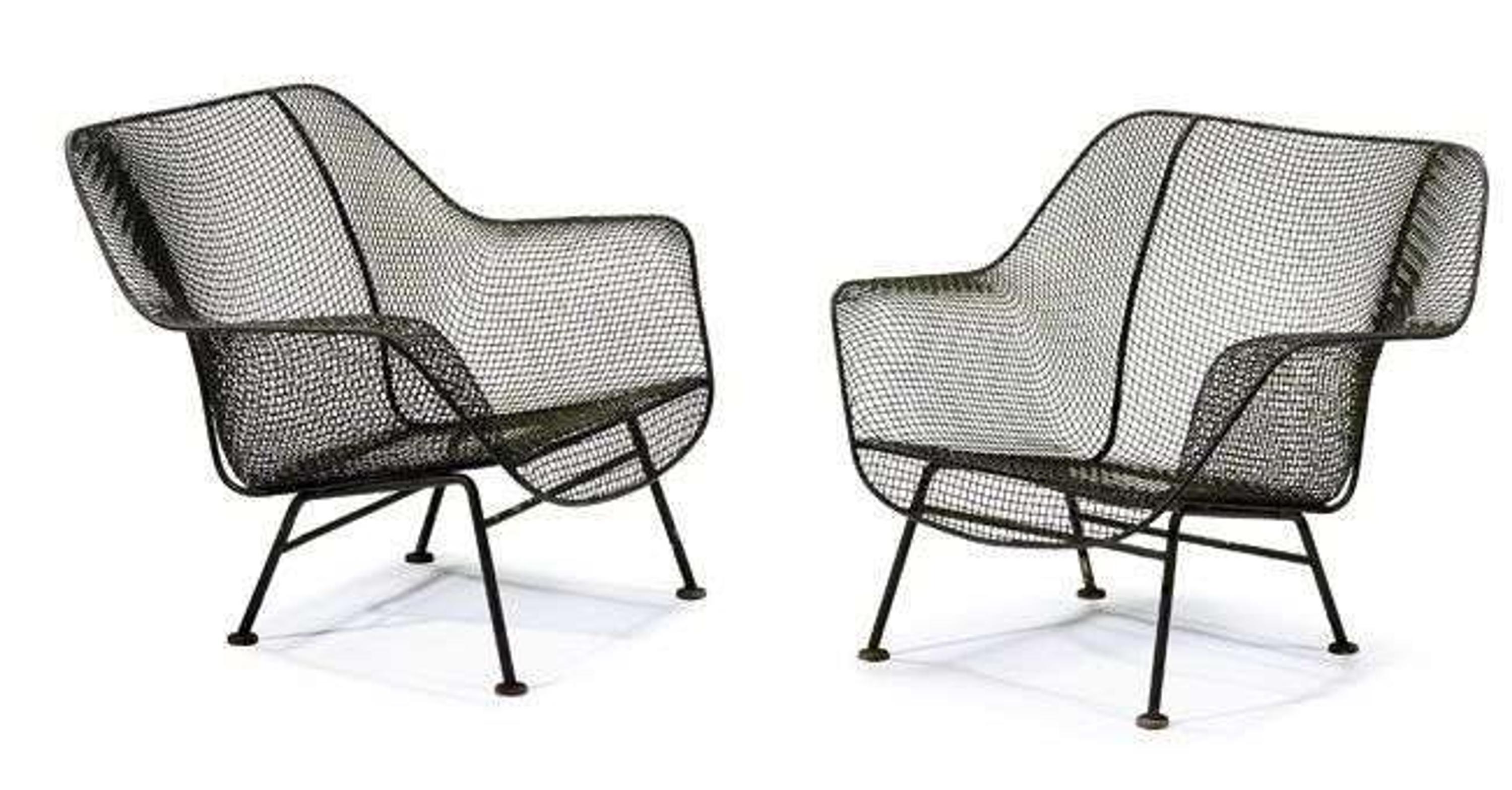 Pair of "Sculptura" wirework and iron loungechairs russell woodard, owosso, mi, circa 1965