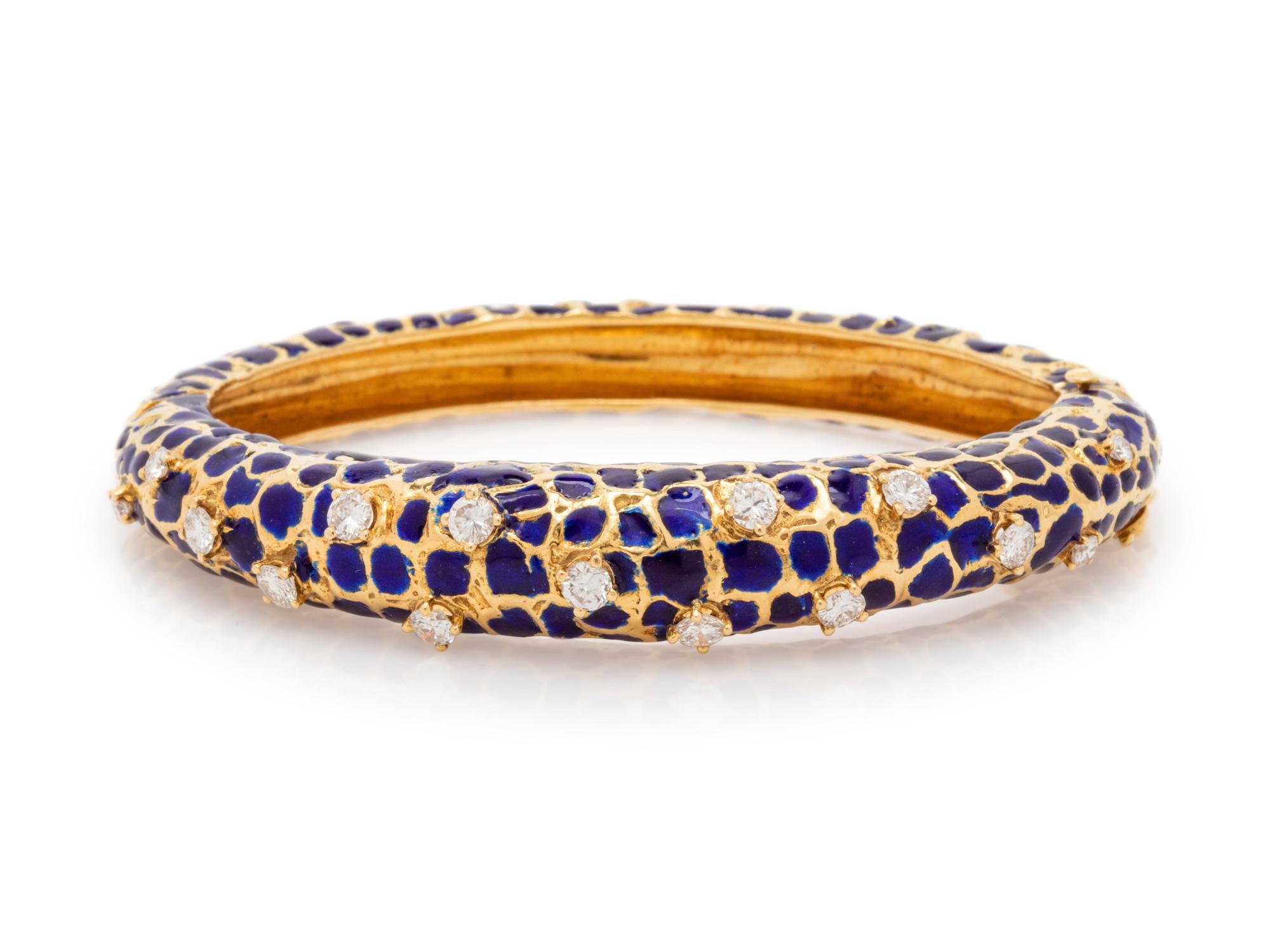 Gold, Enamel and Diamond Bangle Bracelet