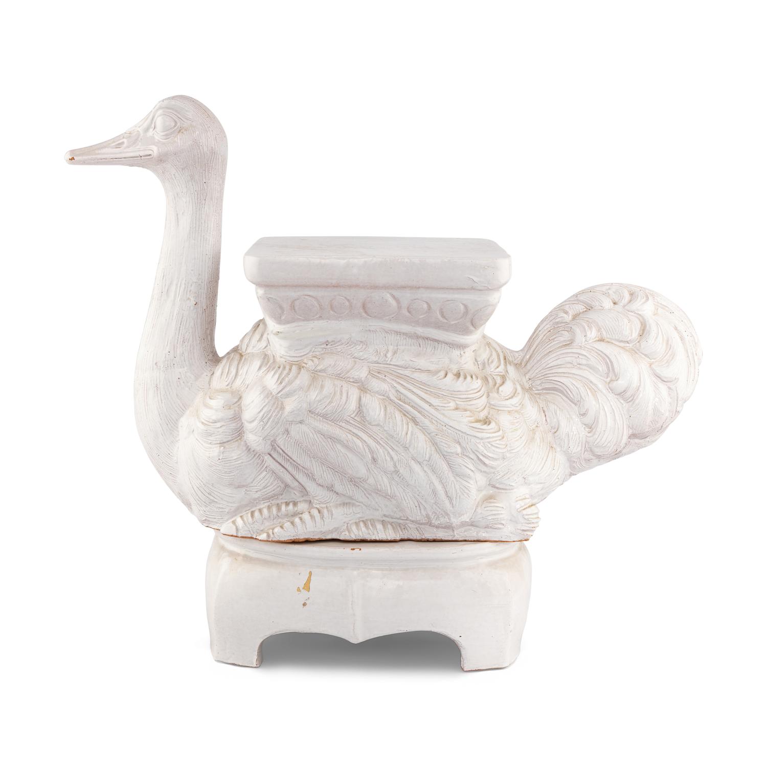A White-Glazed Earthenware Ostrich-Form Stool