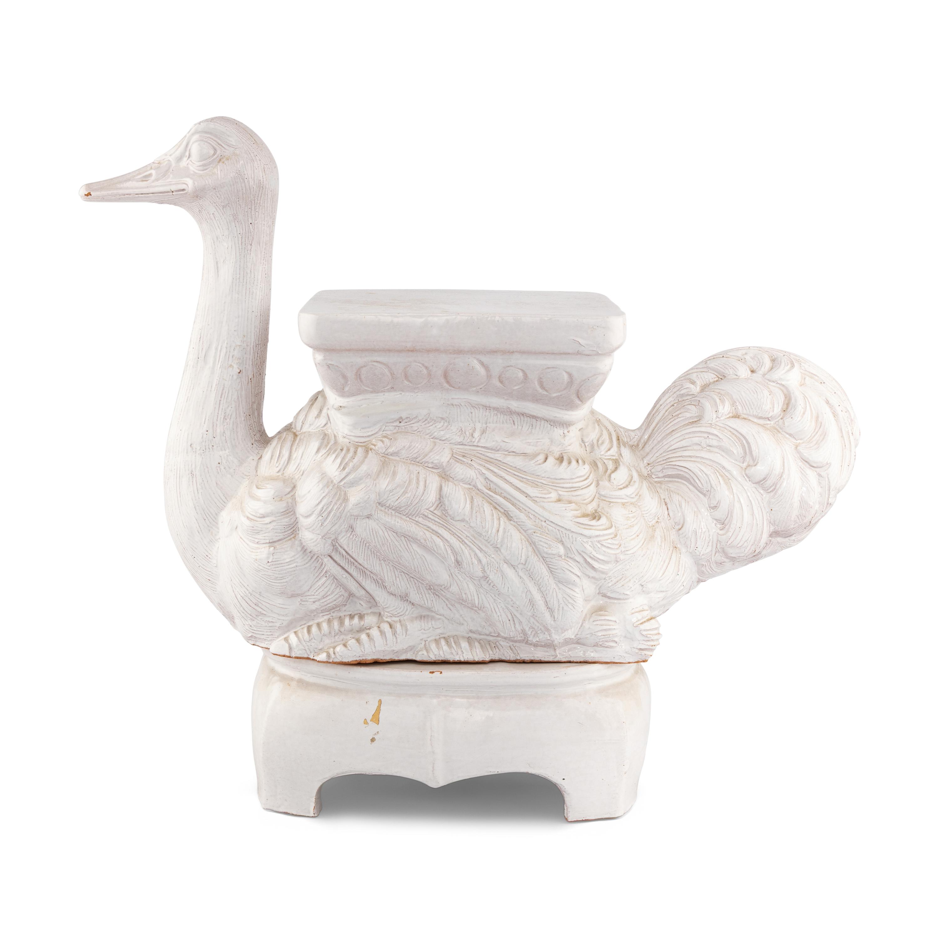 An Italian White-Glazed Earthenware Ostrich-Form Stool