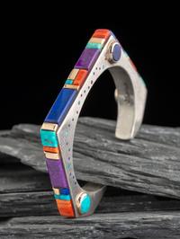 Inlaid Sterling Silver Angular Cuff Bracelet, with 14K Gold Accents