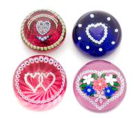 Saint-Louis, Perthshire Paperweights and Caithness Glass, France; Scotland, four heart motif paperweights