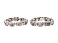 JUDITH RIPKA, DIAMOND AND PINK SAPPHIRE BRACELET AND MATCHING SAPPHIRE BRACELET