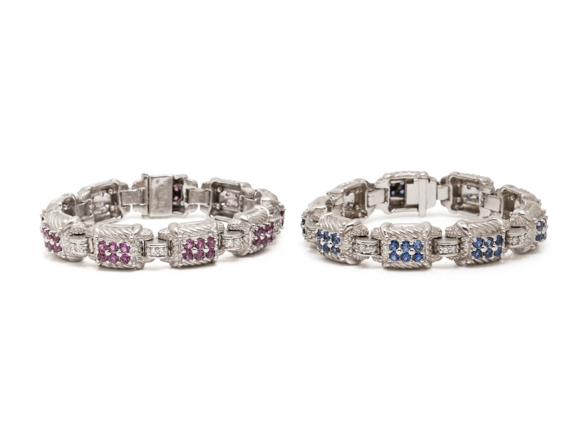 JUDITH RIPKA, DIAMOND AND PINK SAPPHIRE BRACELET AND MATCHING SAPPHIRE BRACELET