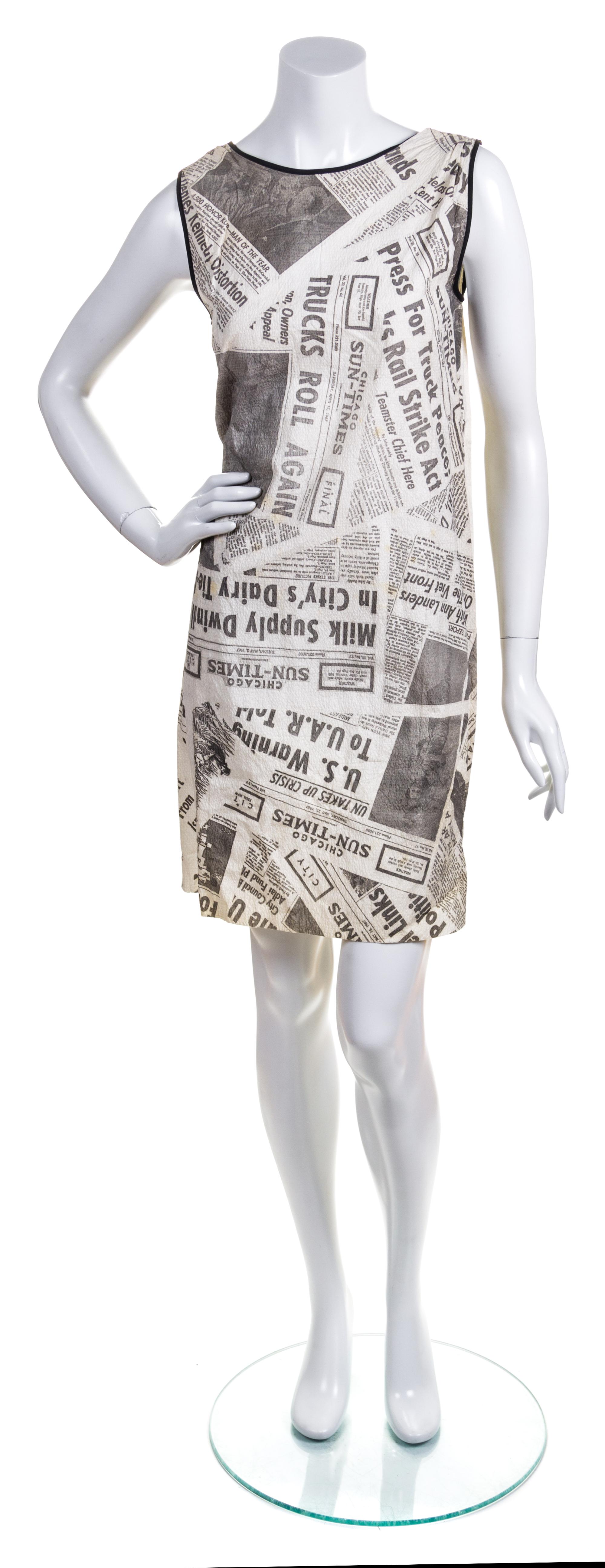 A Black and White Paper Newsprint Shift Dress,