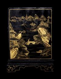 A Chinese Gilt Decorated Black Lacquered Kang Cabinet