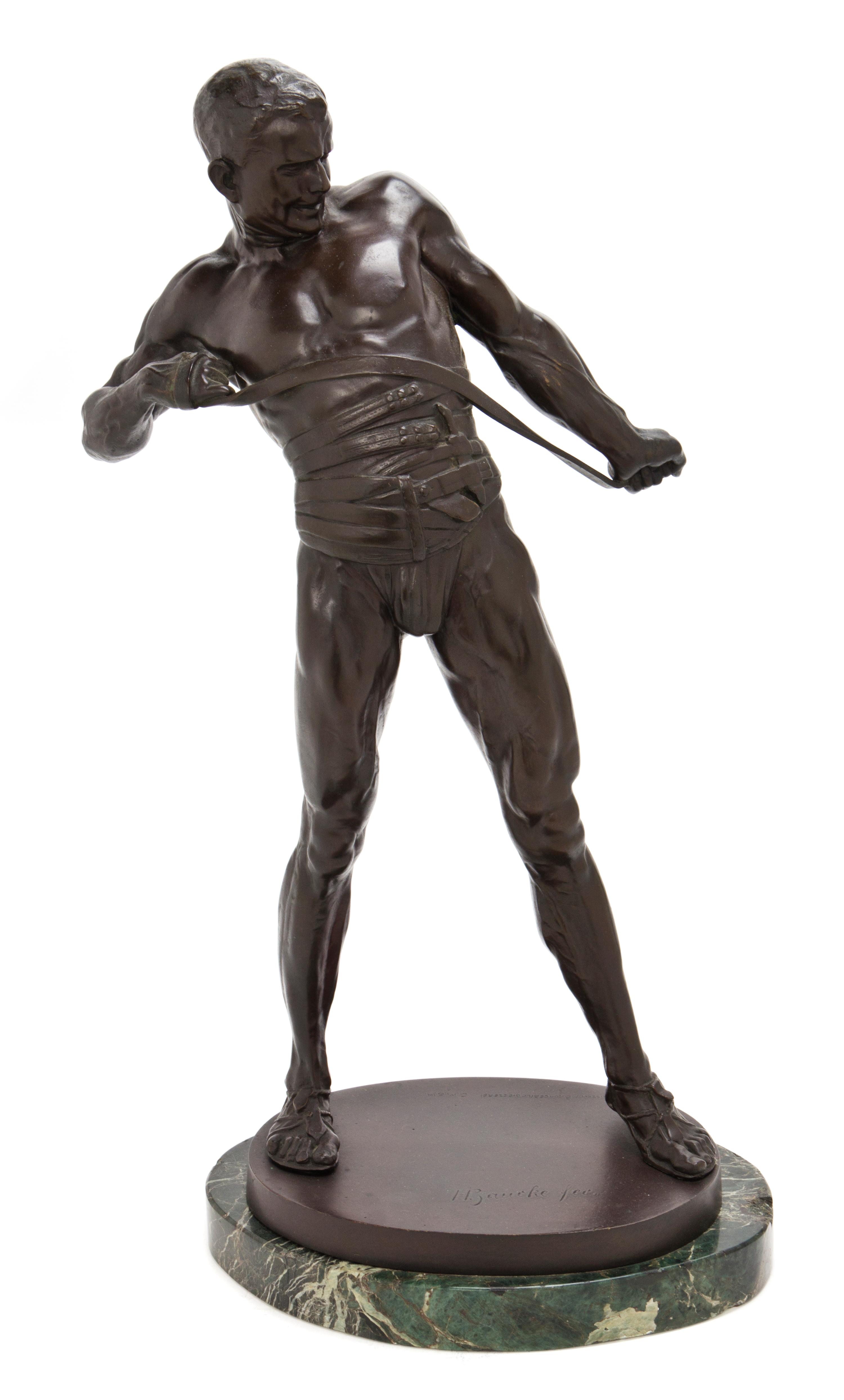 A German Bronze Figure, Heinrich Baucke (1875-1915), Height of bronze 19 1/2 inches.