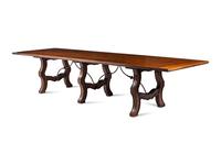 A Large Italian Renaissance Style Iron Mounted Oak and Burl Walnut Library Table