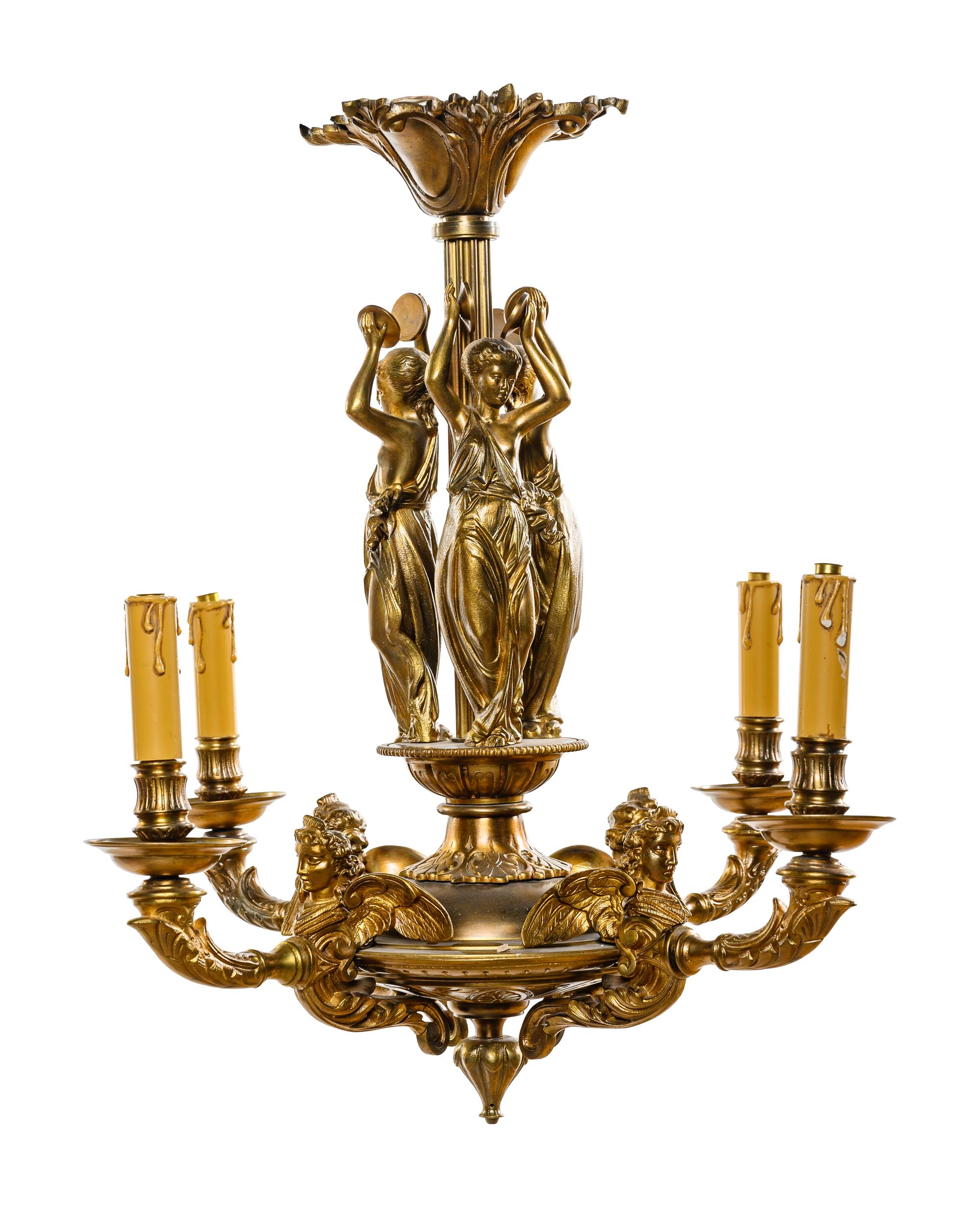 An Empire Style Gilt Bronze Figural Four-Light Chandelier