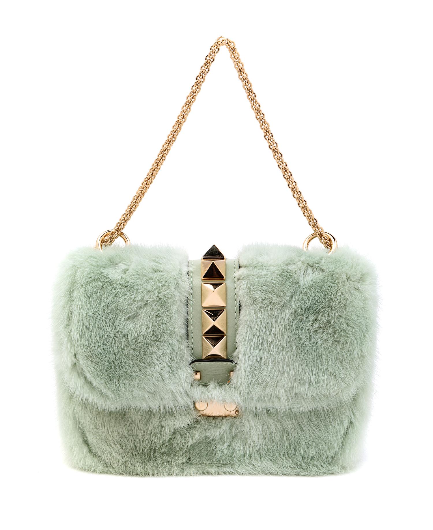 Valentino Handbag in Green Fur and Leather, 1990-2000s