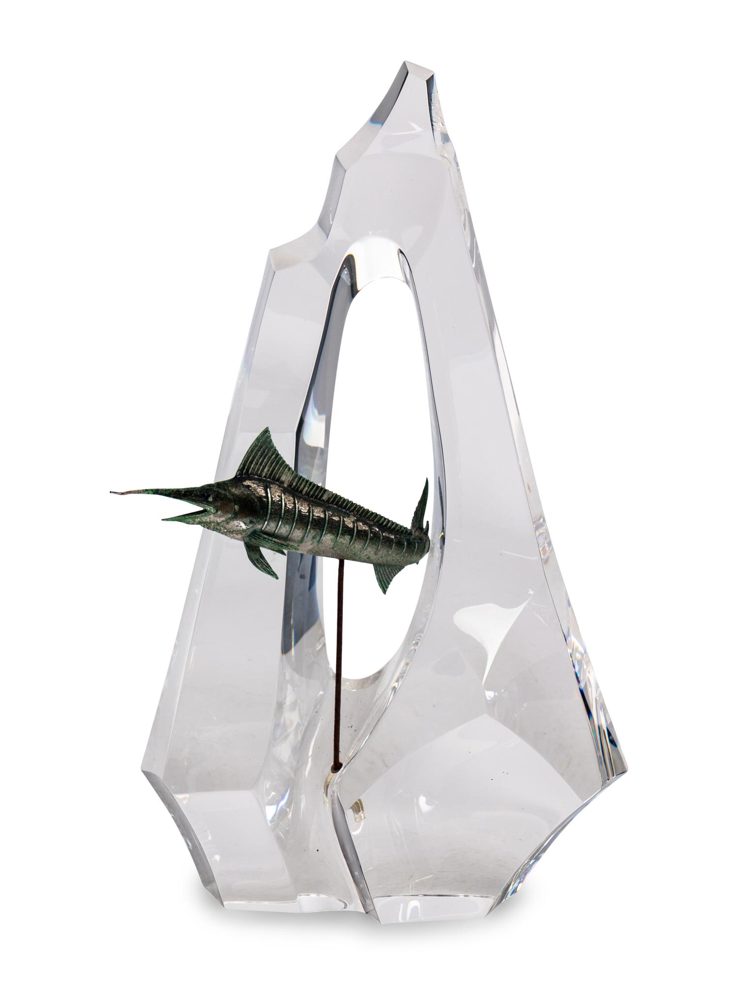 A Steuben Glass and Enameled Silver Blue Marlin Sculpture