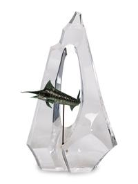 A Steuben Glass and Enameled Silver Blue Marlin Sculpture