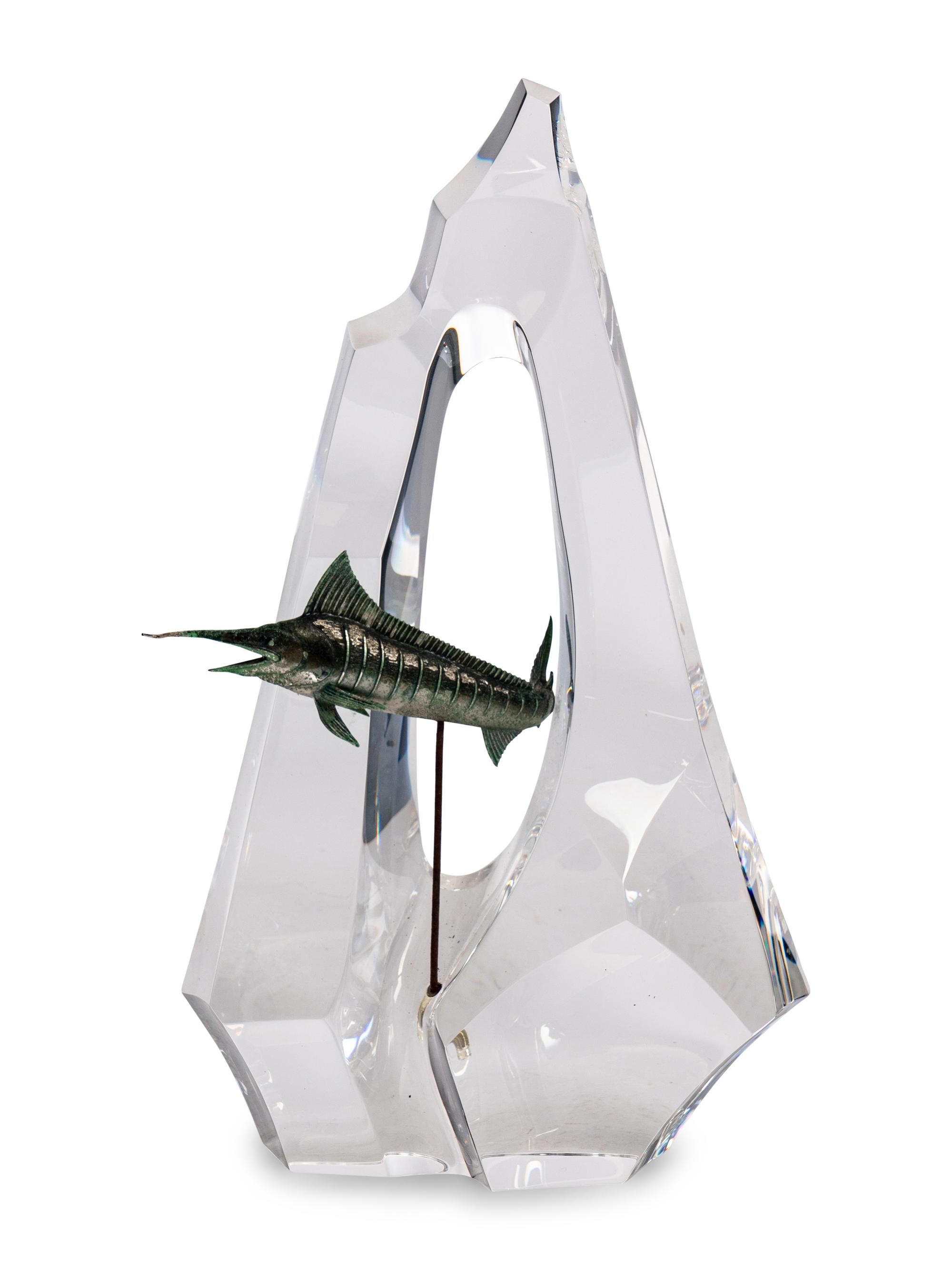 A Steuben Glass and Enameled Silver Blue Marlin Sculpture