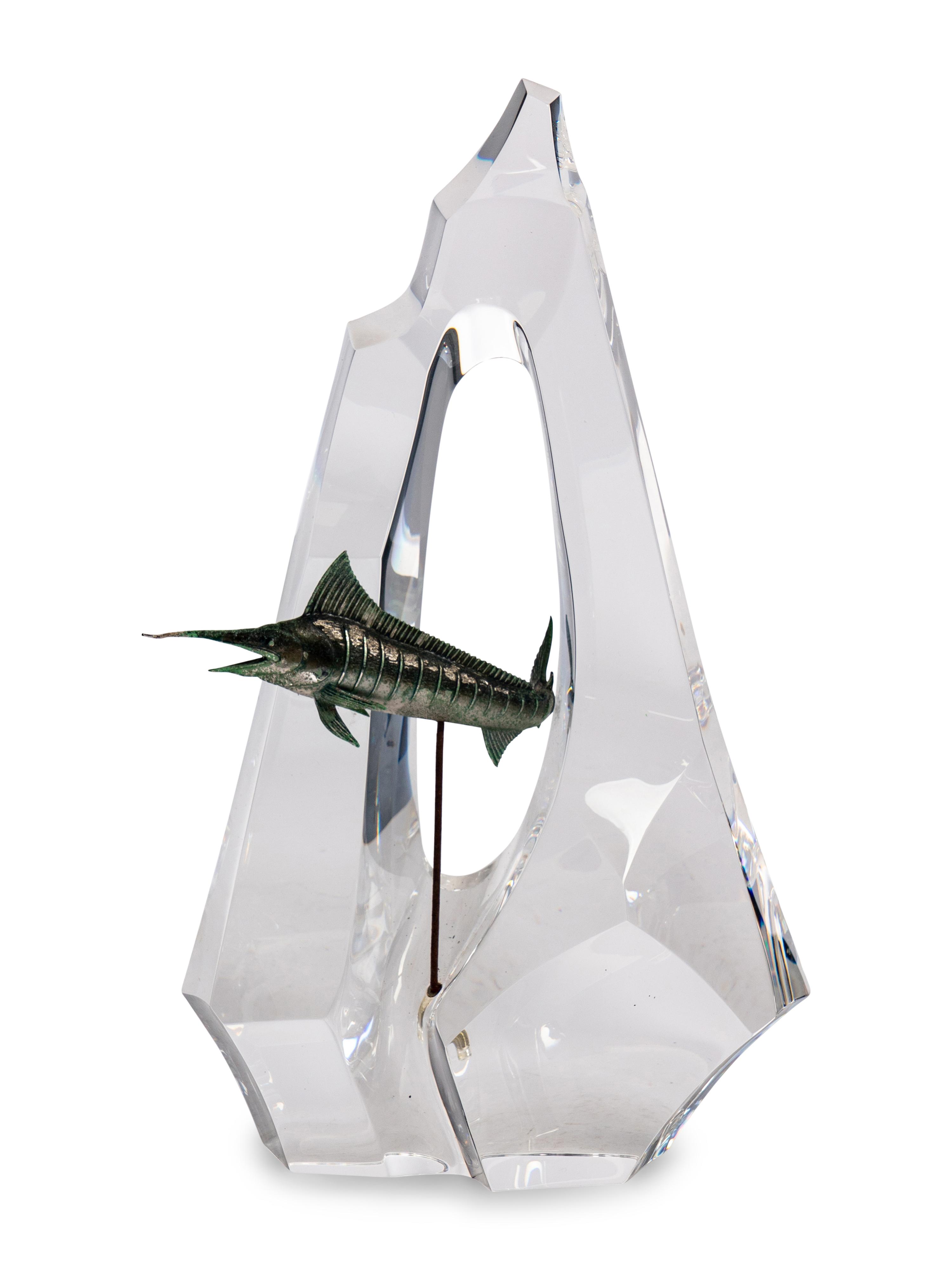 A Steuben Glass and Enameled Silver Blue Marlin Sculpture