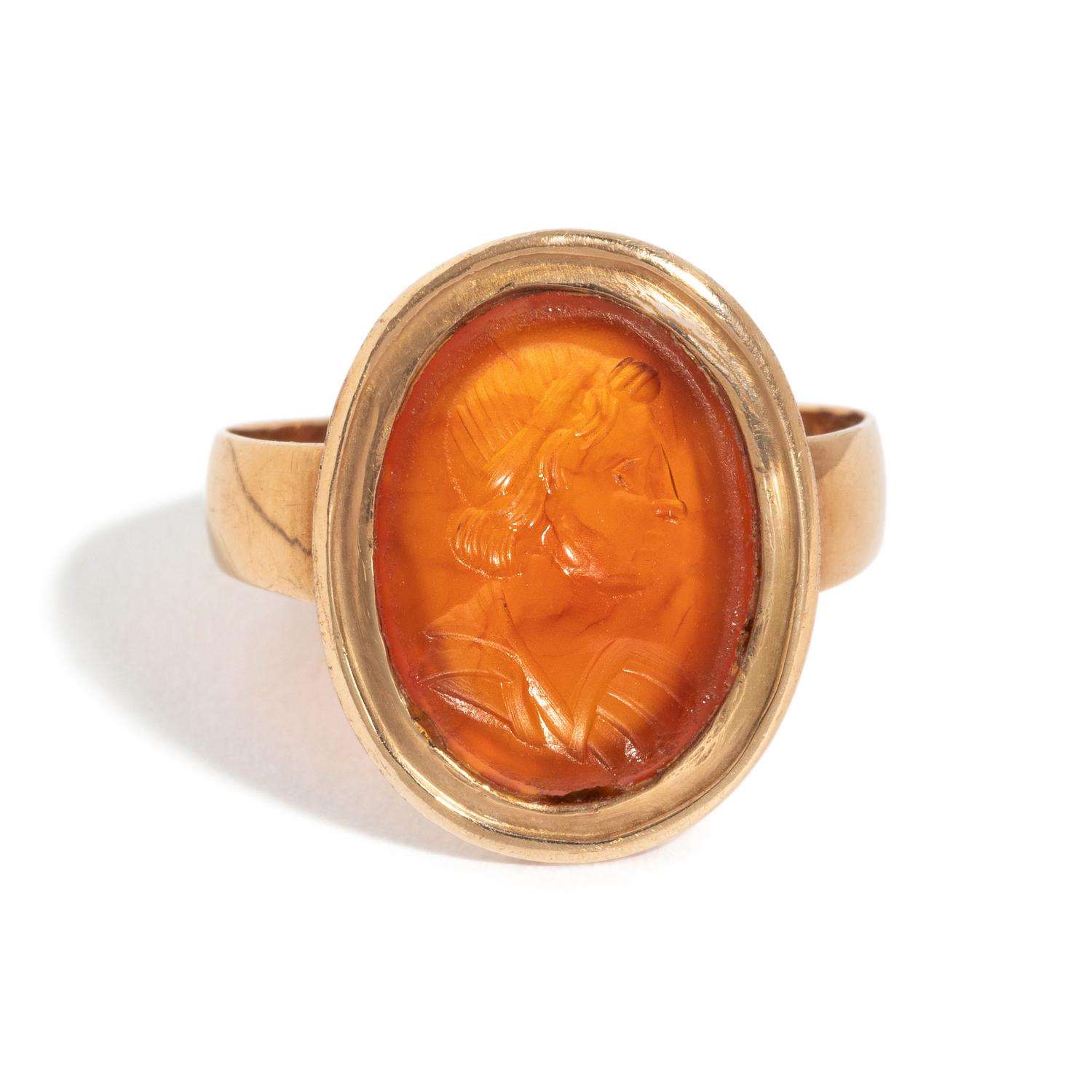 A Carnelian Finger Ring with a Male Portrait Bust, After the Antique