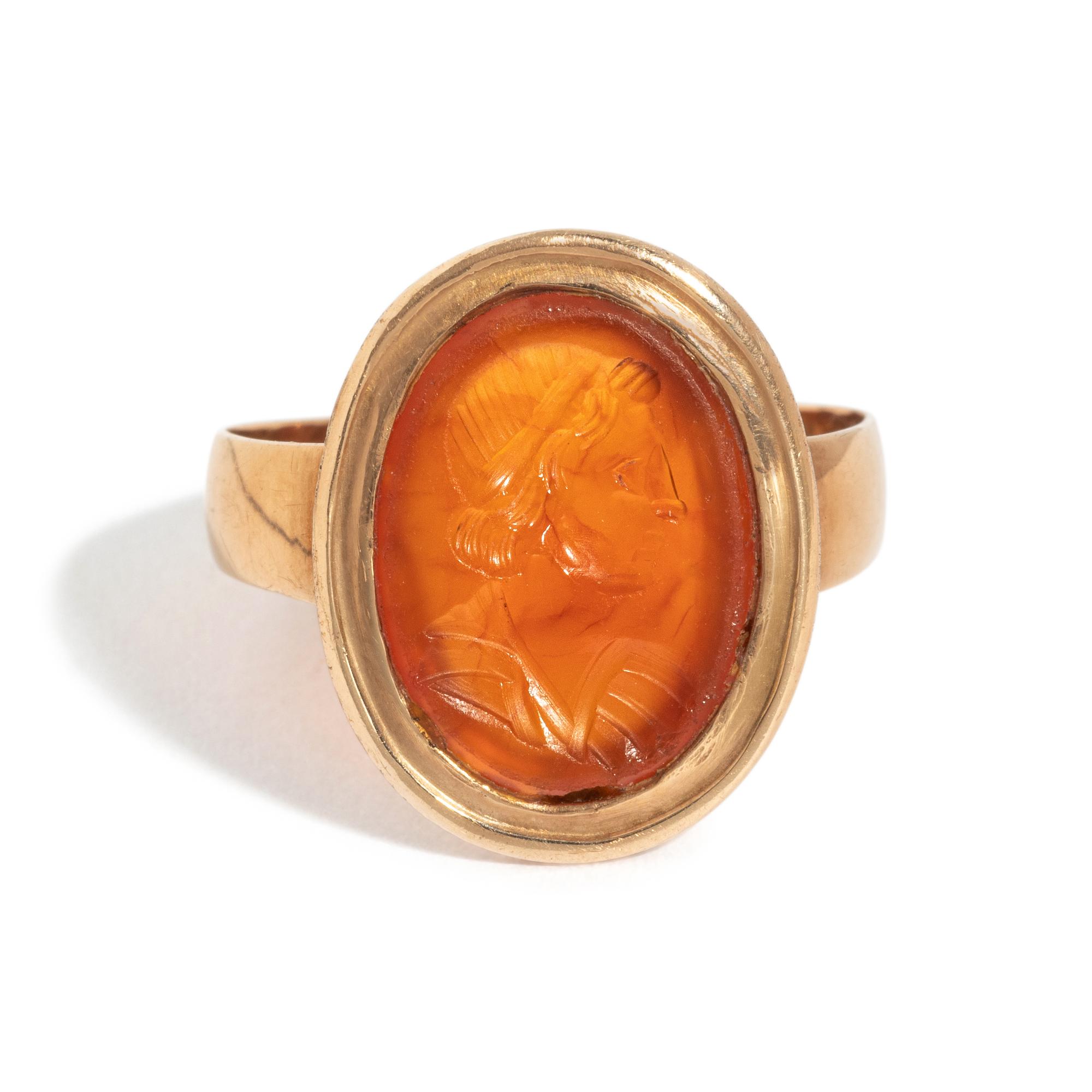 A Carnelian Finger Ring with a Male Portrait Bust, After the Antique