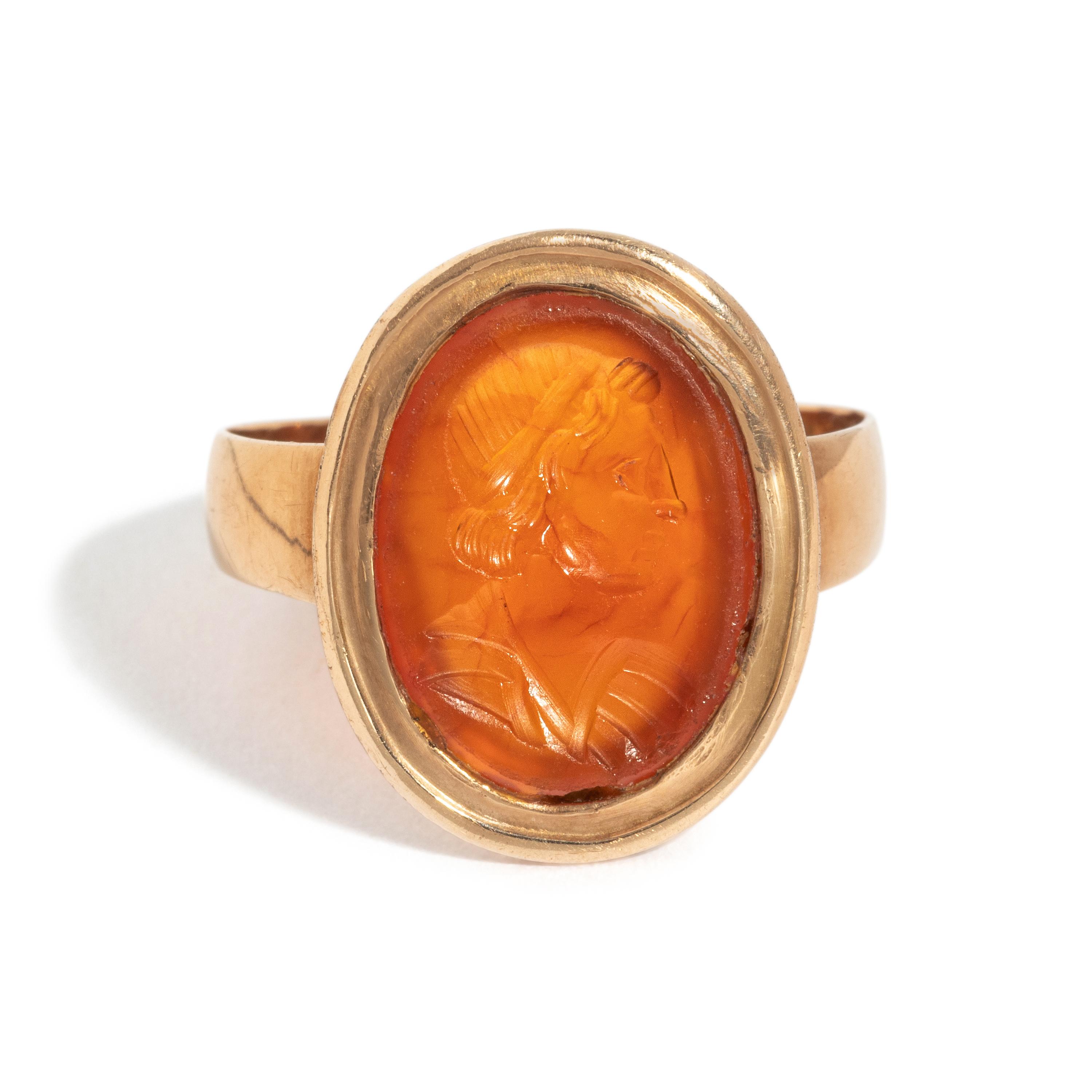 A Carnelian Finger Ring with a Male Portrait Bust, After the Antique