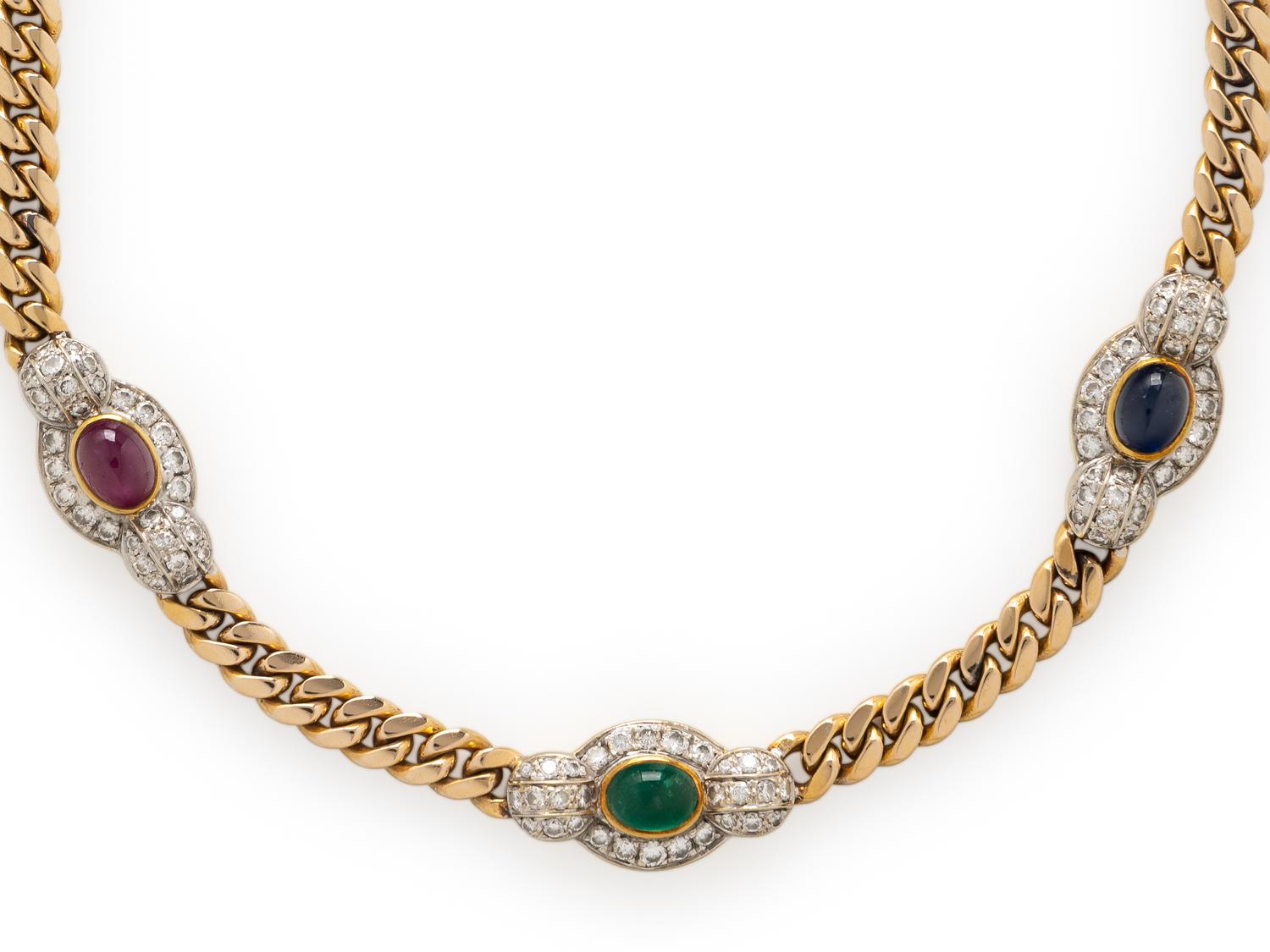 RUBY, EMERALD, SAPPHIRE, AND DIAMOND STATION NECKLACE