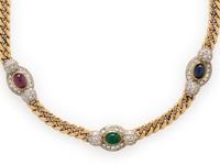 RUBY, EMERALD, SAPPHIRE, AND DIAMOND STATION NECKLACE