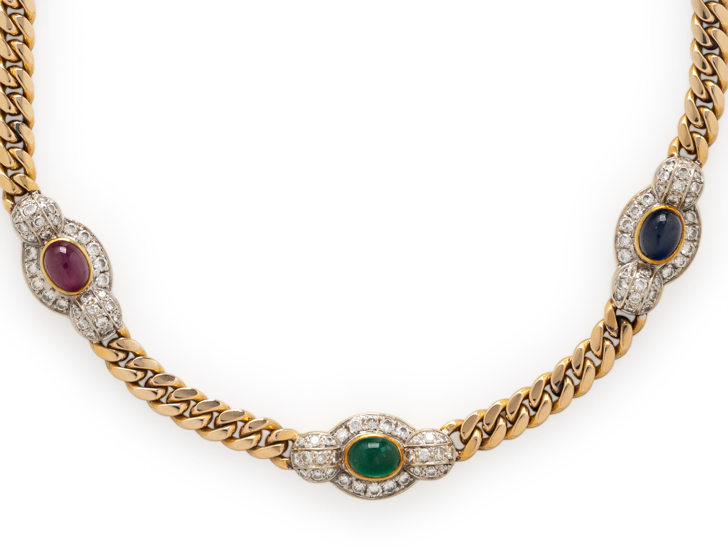 RUBY, EMERALD, SAPPHIRE, AND DIAMOND STATION NECKLACE