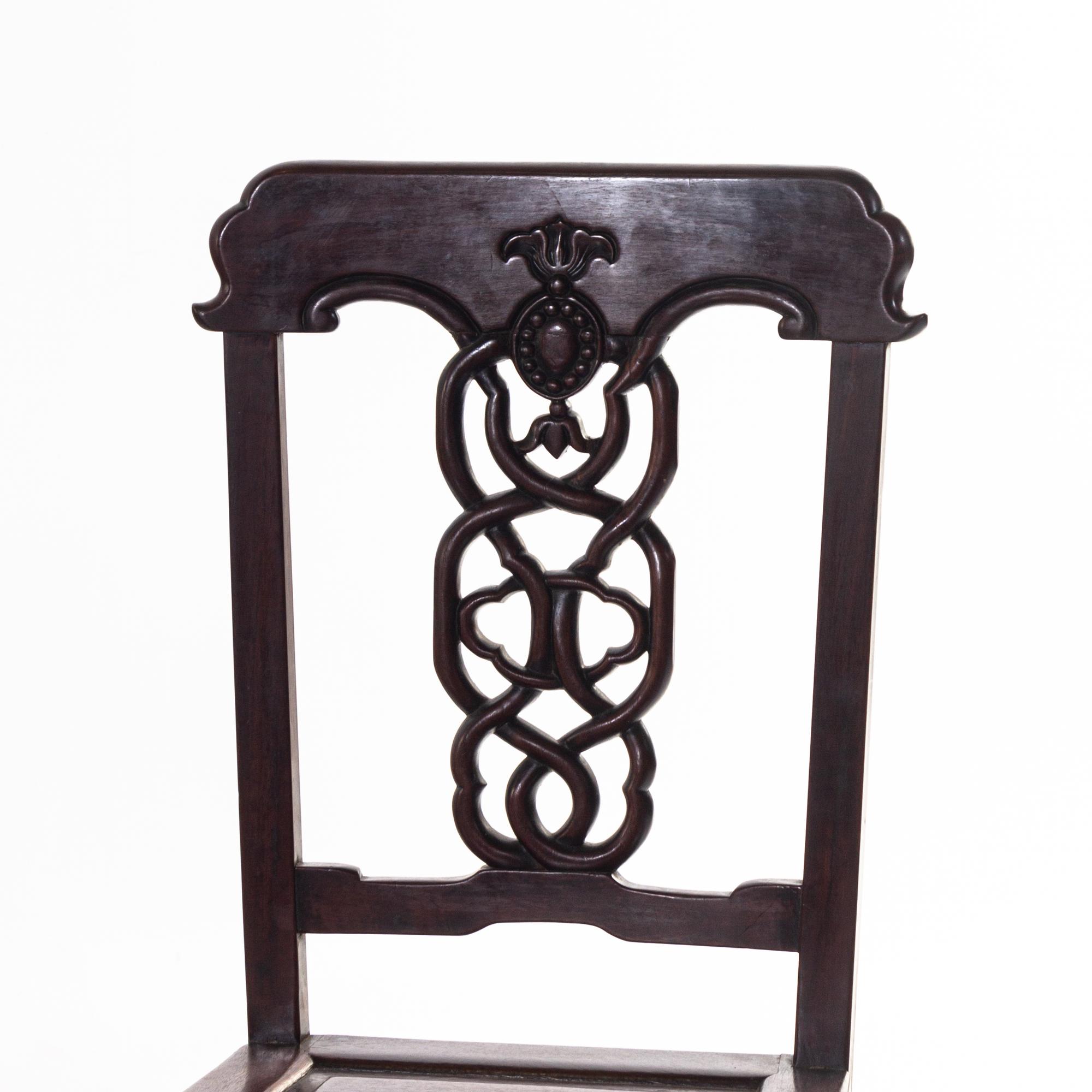 Two Chinese Export Rosewood Side Chairs