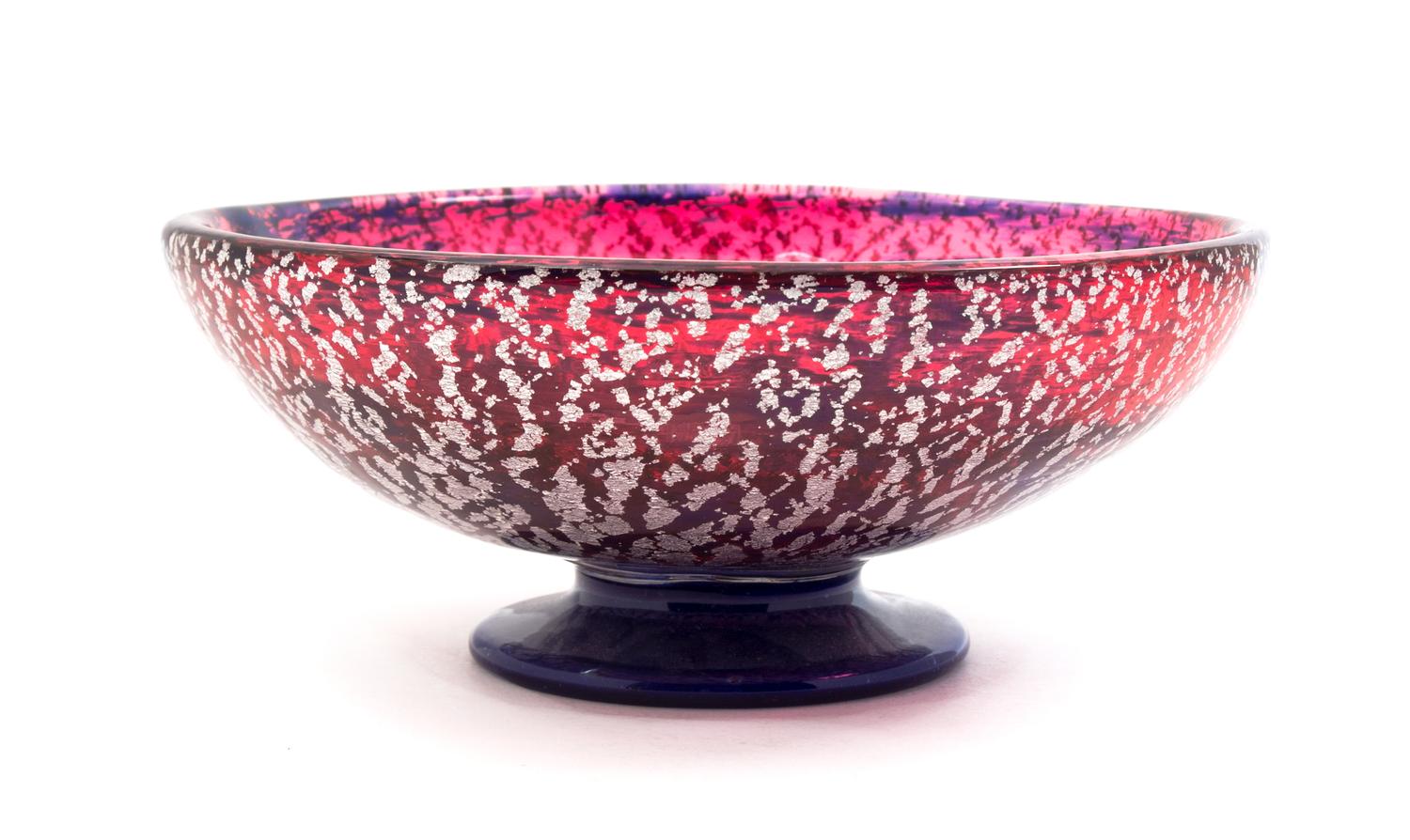 A Muller Freres Mottled Glass Compote Diameter 8 1/4 inches.