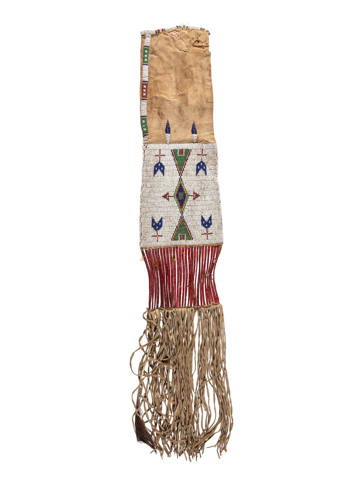 Sioux Beaded Hide Tobacco Bag, with American Flags