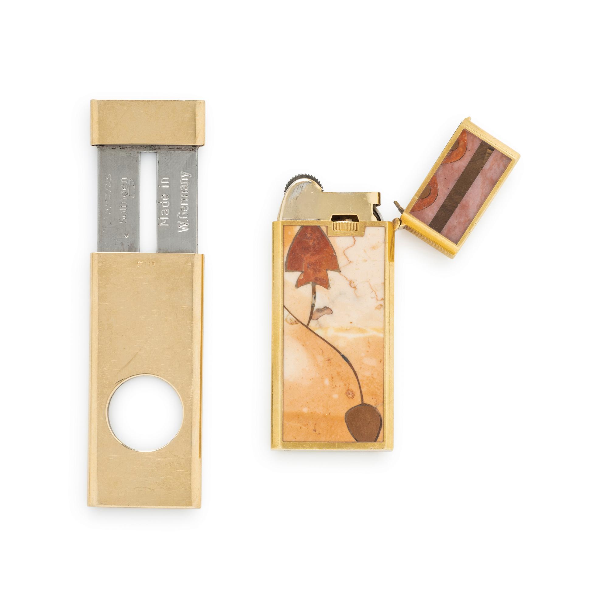 YELLOW GOLD LIGHTER AND CIGARETTE CUTTER