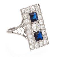An Art Deco Platinum, Diamond and Sapphire Ring, 2.55 dwts.