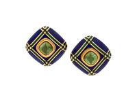 MAVITO, GREEN TOURMALINE AND ENAMEL EARCLIPS