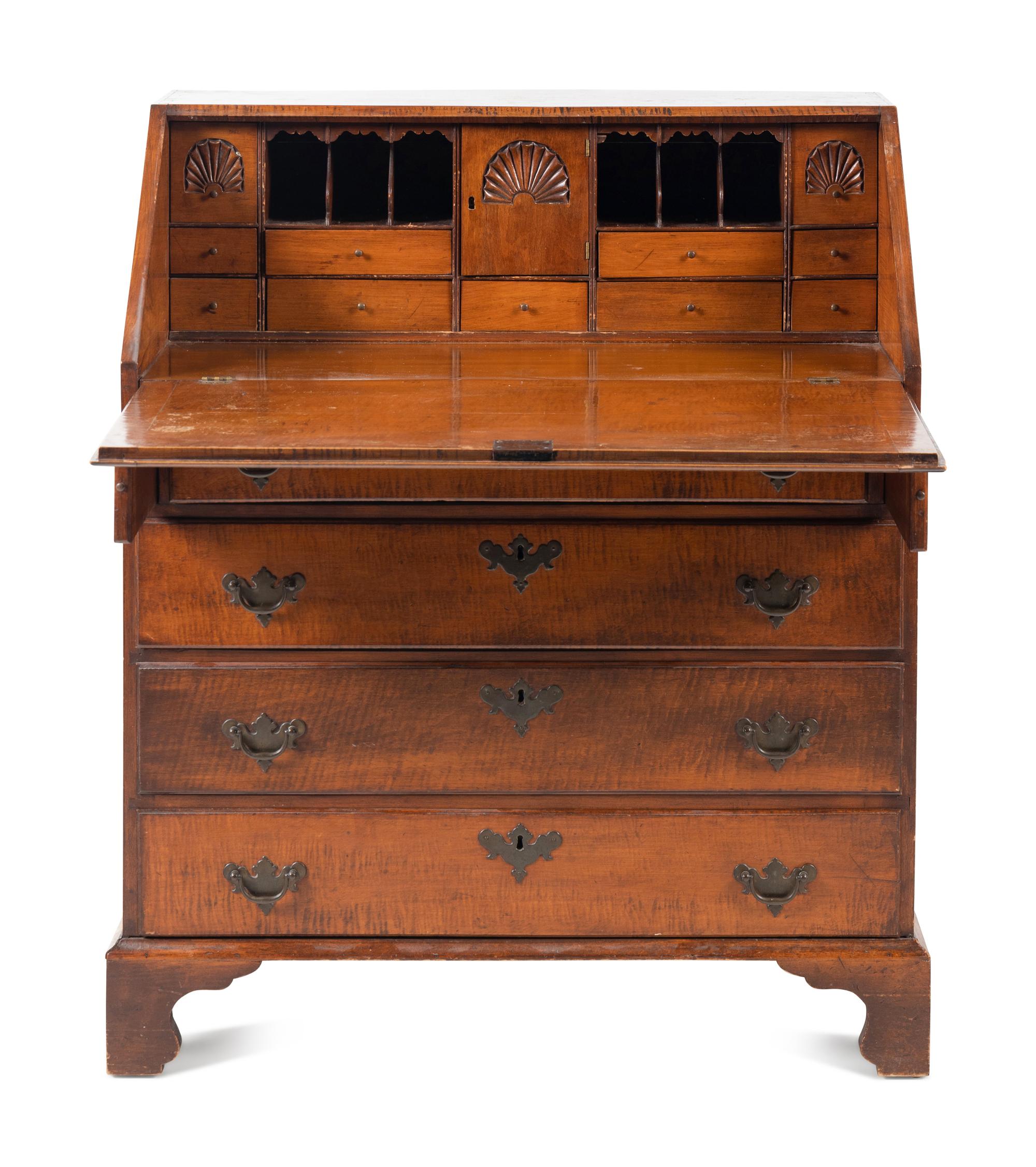 A Chippendale Tiger Maple Slant Front Desk