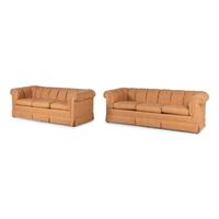 A Pair of Custom Upholstered Three-Cushion Roll-Arm Sofas