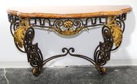 A French Iron and Gilt Tole Console Table Height of table base 33 x width 59 3/4 inches. — CIRCA 1900