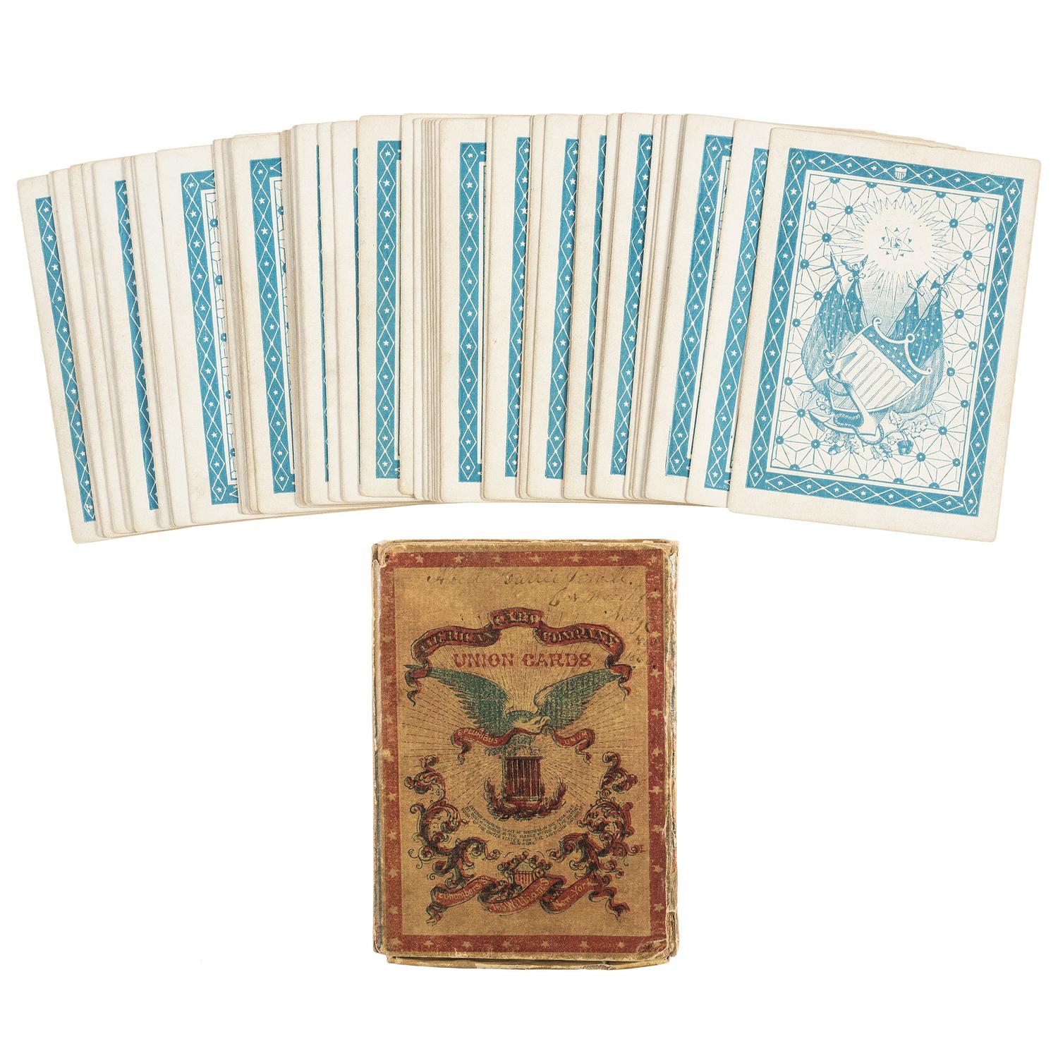 Union Playing Cards . New York: American Card Co., [ca 1863]. Complete set of Civil War playing cards with original box.