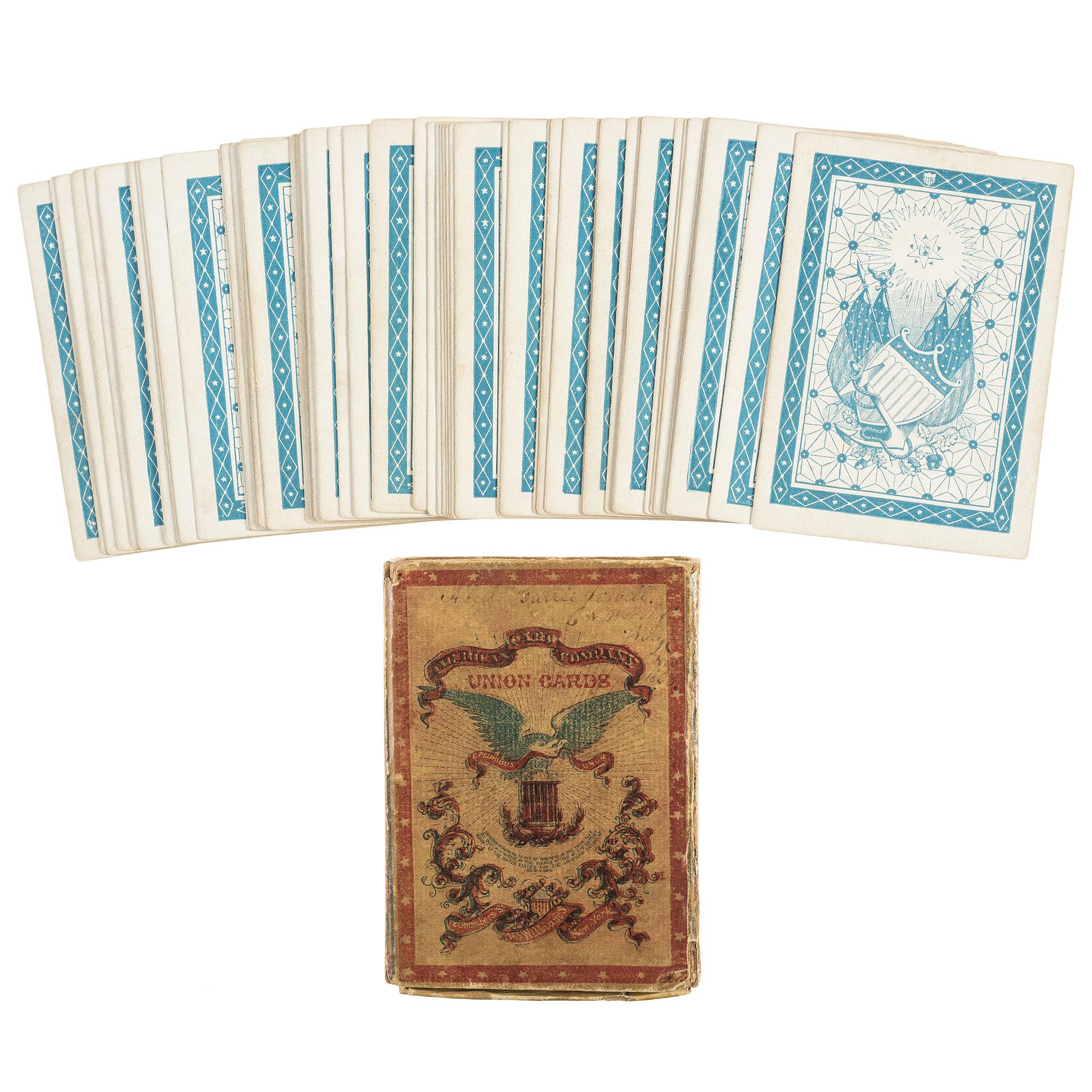 Union Playing Cards . New York: American Card Co., [ca 1863]. Complete set of Civil War playing cards with original box.
