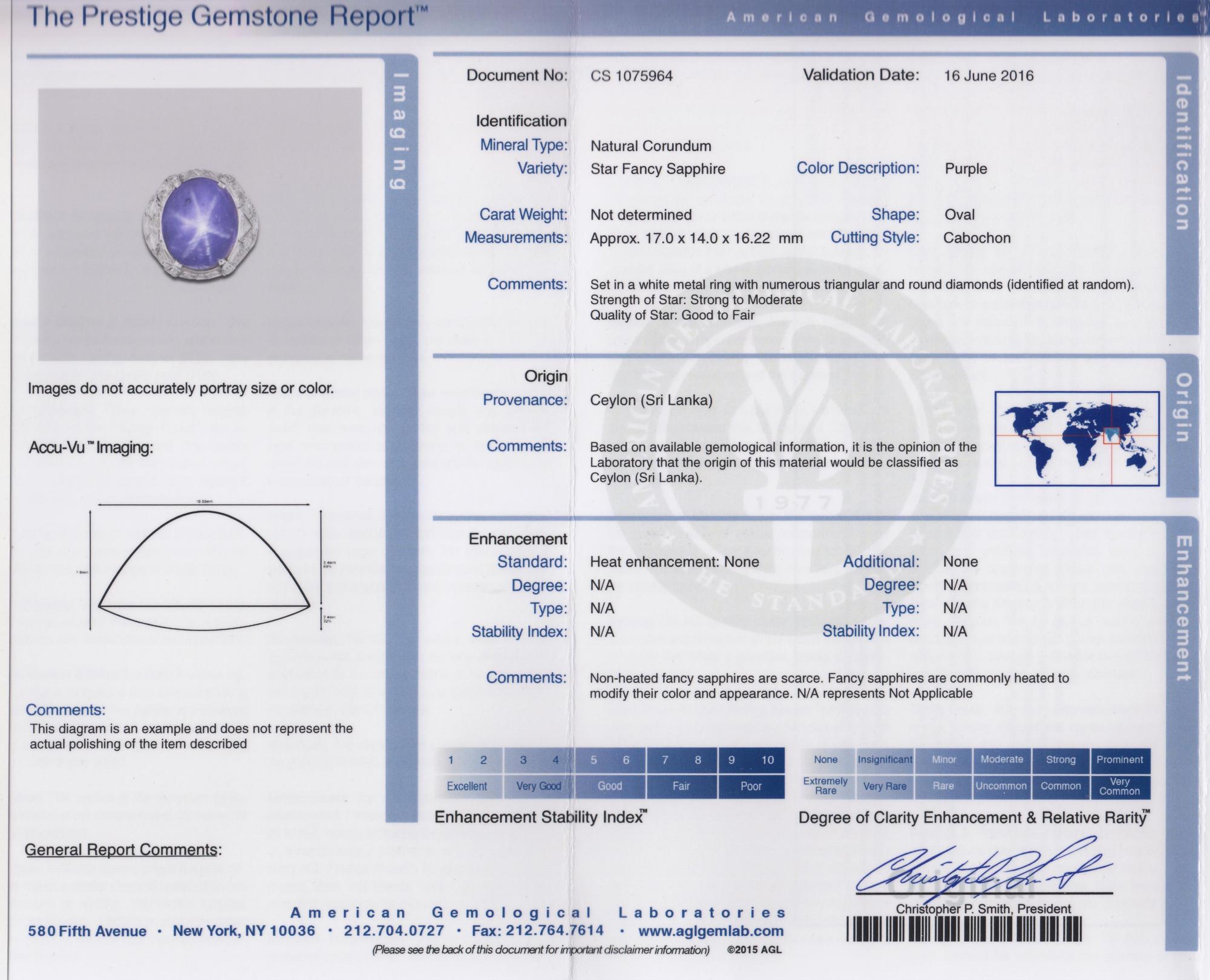A Platinum, Purple Star Sapphire and Diamond Ring, 11.80 dwts.