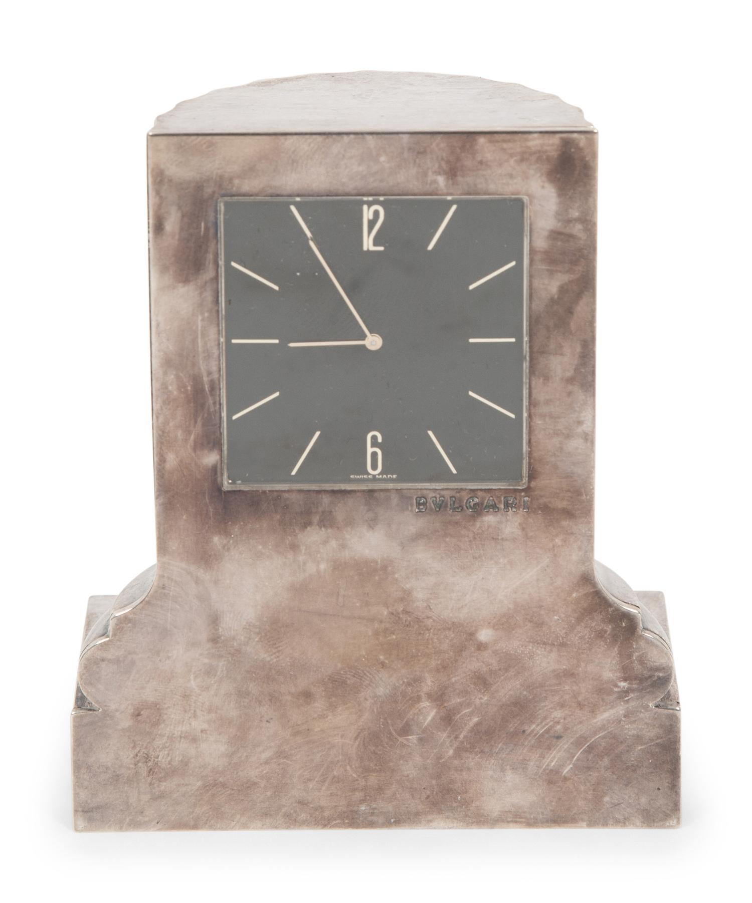 A Bulgari Silver Desk Clock